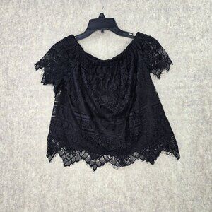 Rue21 Womens Off-The-Shoulder Black Lace Blouse Medium Fully Lined Scalloped Hem